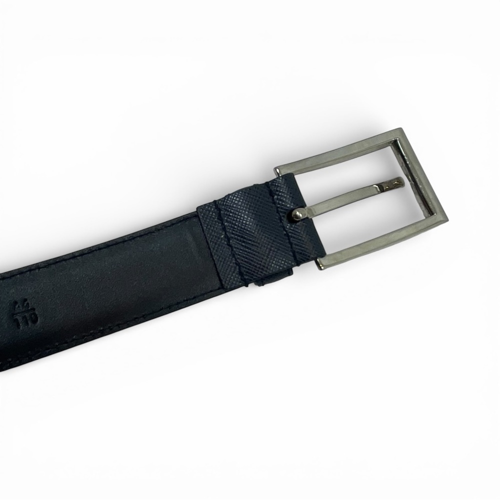 Prada Saffiano Leather Belt Black Silver Buckle Logo Size 44 - Picture 7 of 10